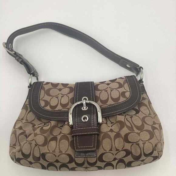 Coach Soho Signature Brown Jacquard & Leather Buckle Flap Shoulder Bag - Picture 10 of 14